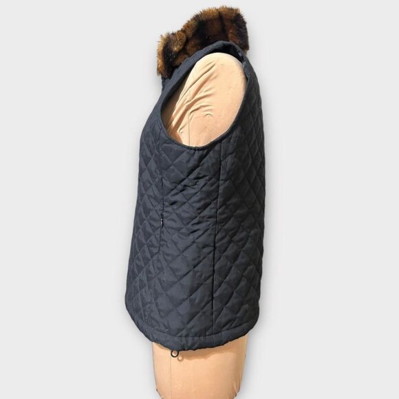 Vintage Quilted Vest Fur Trimmed XS Petite Black Lauren RL 2000s EUC Equestrian - Picture 3 of 9